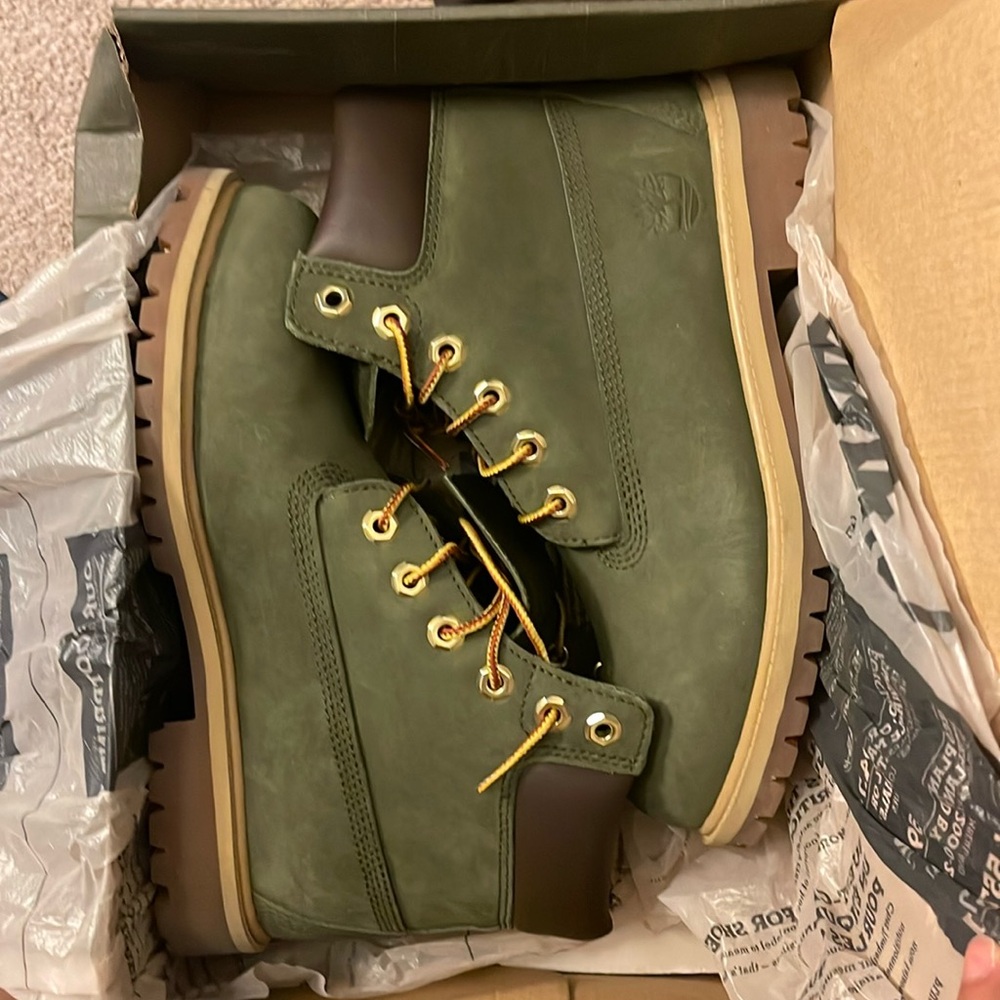 Olive green timberland boots